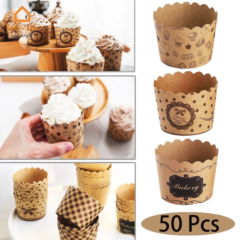 Set 50 Cốc Giấy Mini Đựng Bánh Muffin Chống Dầu 4 Kiểu Cho Tiệc Cưới/Sinh Nhật