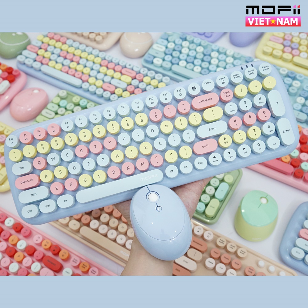 COMBO BÀN PHÍM VÀ CHUỘT KHÔNG DÂY MOFII CANDY XR MÀU XANH TÍM CHÍNH HÃNG