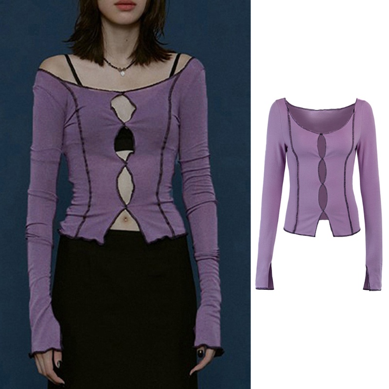 Áo Croptop Trễ Vai Tay Dài Màu Sắc Trơn Thời Trang Mùa Thu Dành Cho Nữ