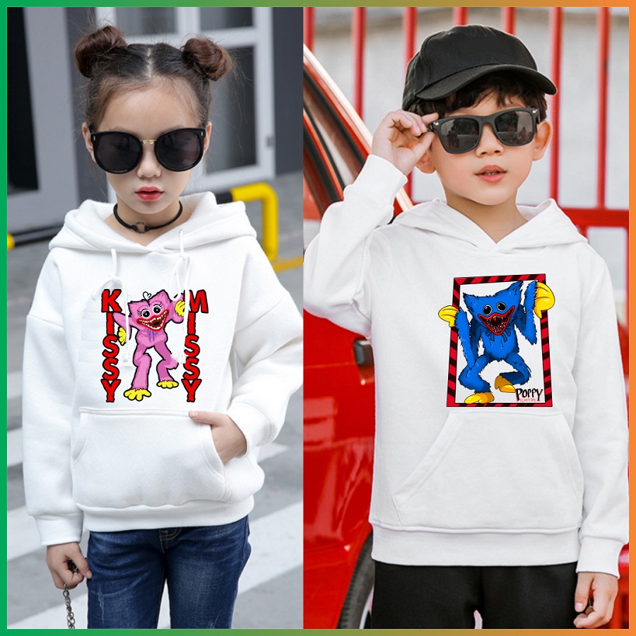 Áo Hoodie In 3D hình Game Poppy Playtime Huggy Wuggy màu trắng cho bé trai bé gái