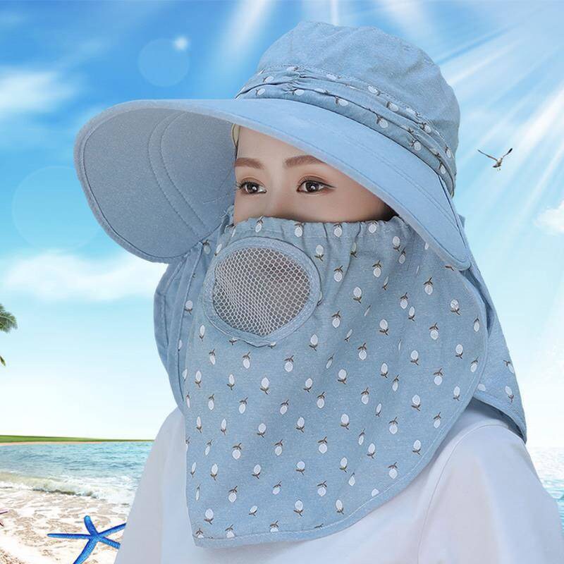 Mũ chống nắng họa tiết vành rộng 2 lớp có đồ che mặt có thể gấp gọn