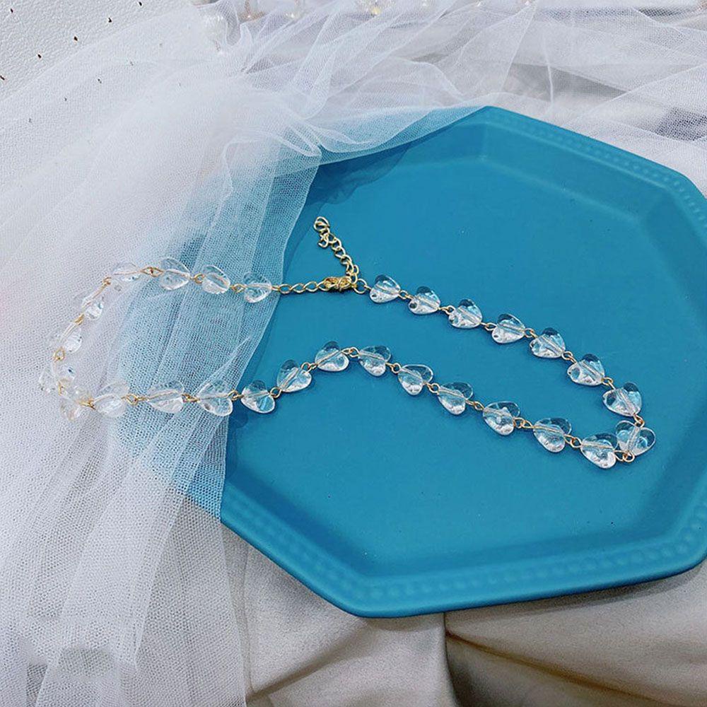 Dây Chuyền Mặt Trái Tim Trong Suốt Màu Gradient Phong Cách Vintage