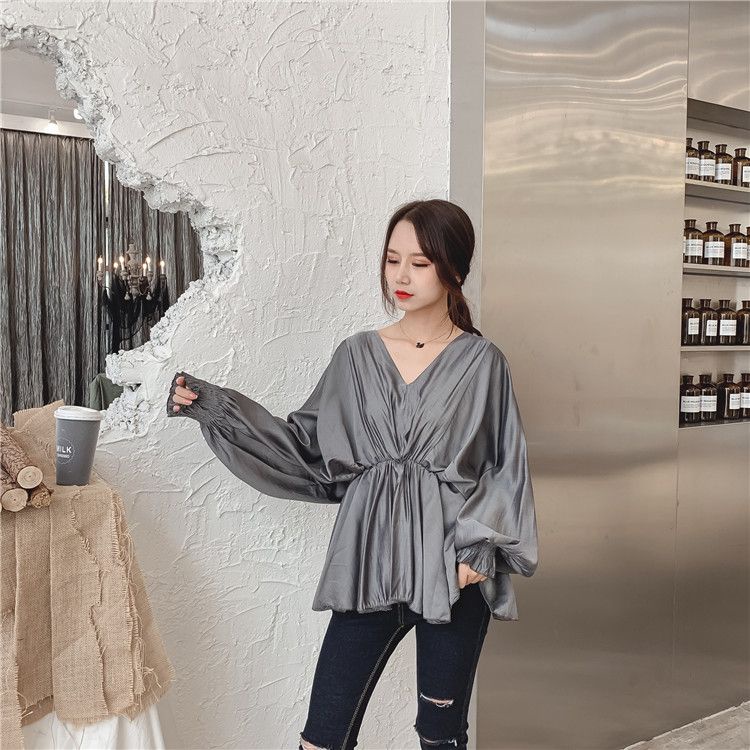 Áo Sơ Mi Nữ Tay Dài Cổ Chữ V Thắt Eo Thời Trang Mới