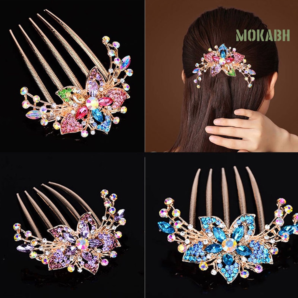Lược Cài Tóc Hình Hoa Lá Đính Pha Lê Trang Trí Tóc Cô Dâu