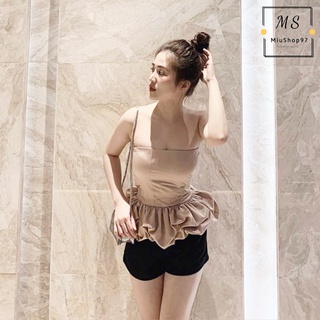 Áo satin nhấn eo phồng bí