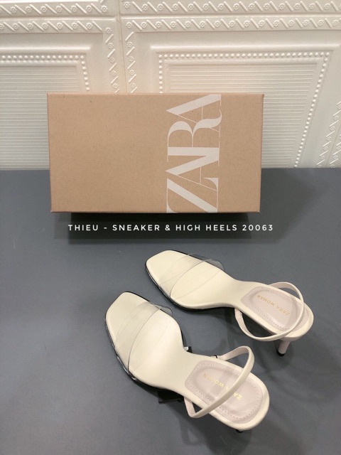 (sẵn) sandals guốc Zara quai trong gót mảnh cao 7cm