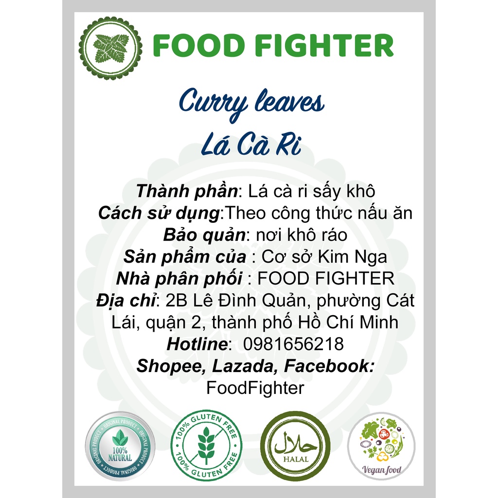 Lá Cà Ri sấy khô -  Curry leaves - Gia vị món Ấn Độ - hũ 120ml