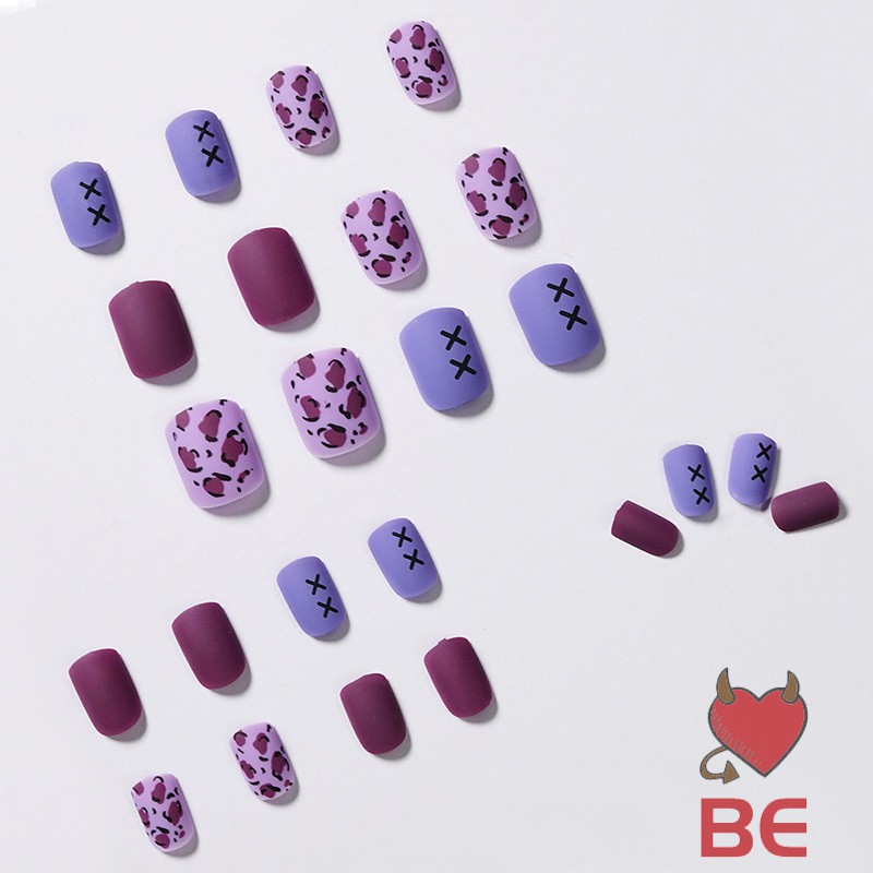 YADORNOS Set 24 Móng Tay Giả Họa Tiết Da Báo Màu Tím Xinh Xắn Kèm Keo Dán