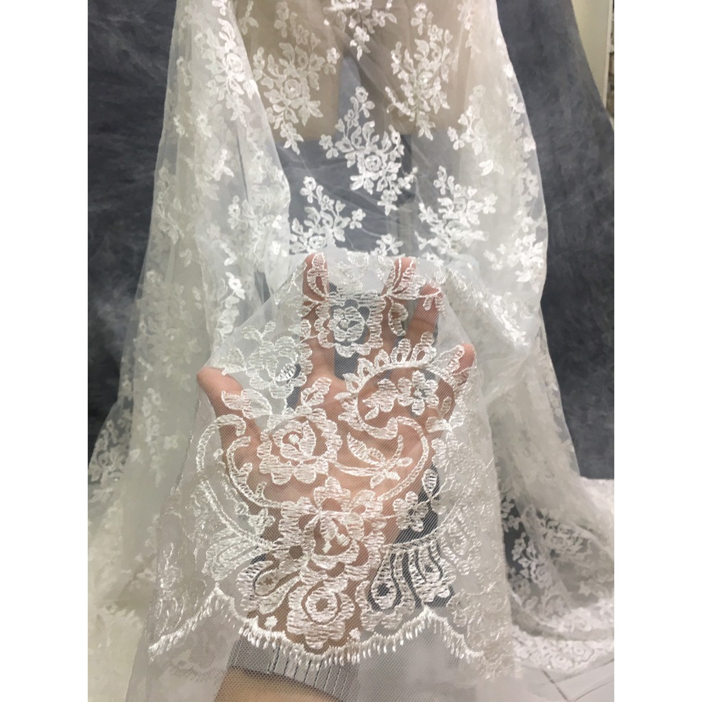 Ren set cao cấp nhập khẩu hàn quốc RB170519 khổ 1,5m may váy đầm, váy cưới, ren thời trang, ren trang trí