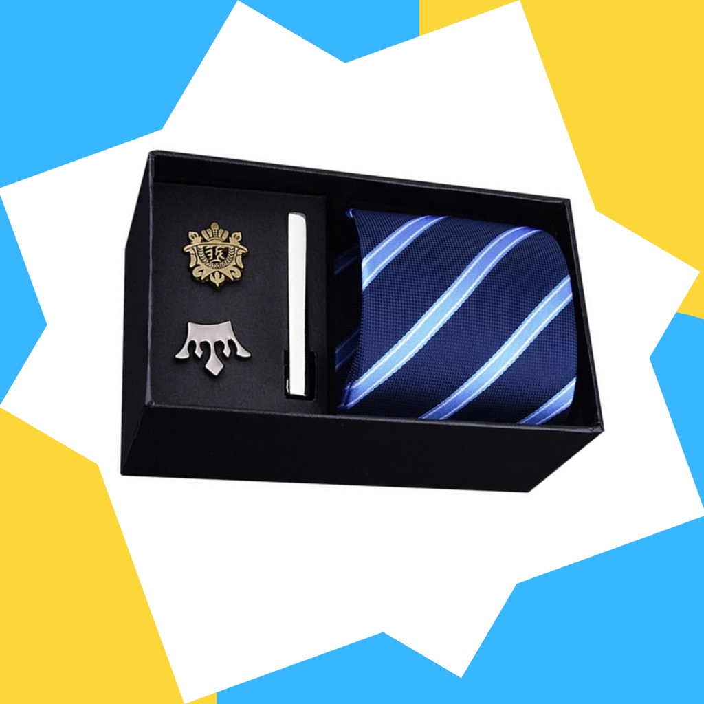 Set cà vạt bản to 8cm làm quà tặng cho Nam gồm cà vạt, kẹp cà vạt, ghim cài áo đóng hộp lịch sự CCV-06
