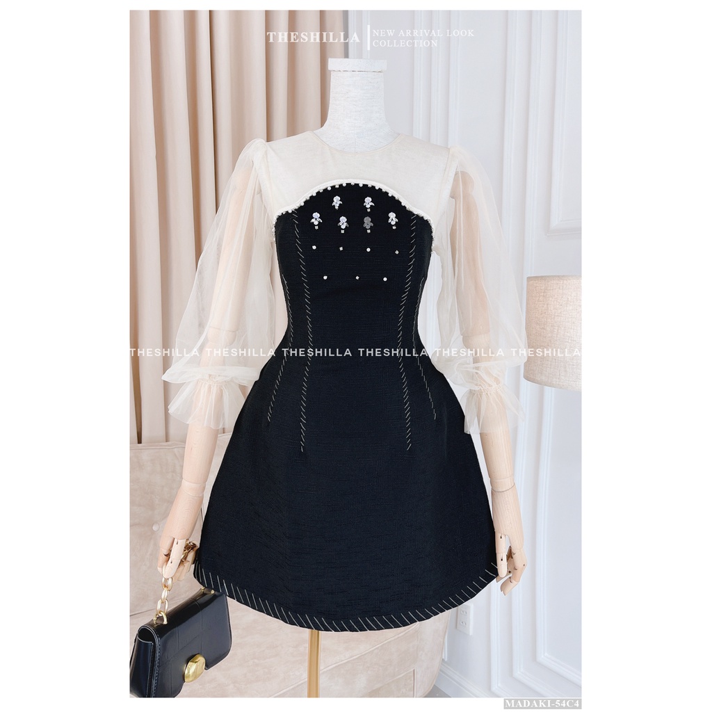 Váy thiết kế cao cấp màu đen đính pha lê tay lưới [ Có video + Ảnh thật ] The Shilla - Madaki-54C4 | BigBuy360 - bigbuy360.vn