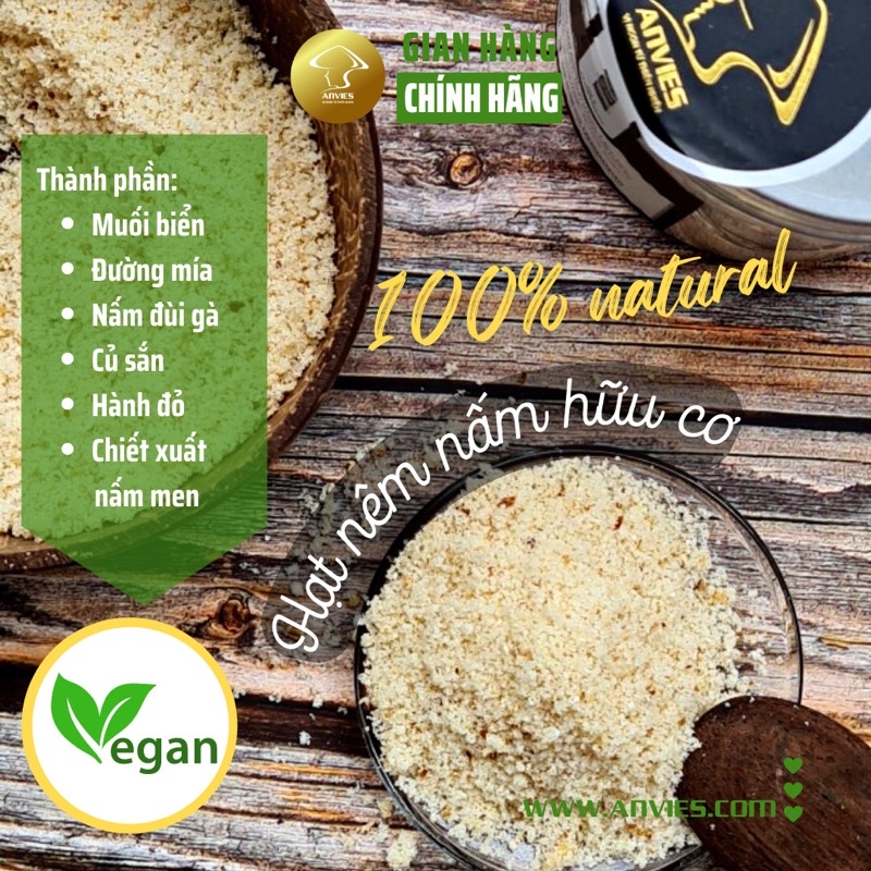 Hạt nêm nấm Anvies- không bột ngọt- 0 calories - 225g - 18% nấm