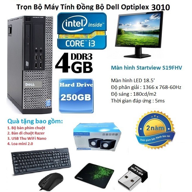 Bộ Máy Tính Đồng Bộ Dell Optiplex 3010 ( Core i3 / 4g / 250g ) Và Màn Hình Start View 18,5inch mới ,Tặng Bàn phím chuột