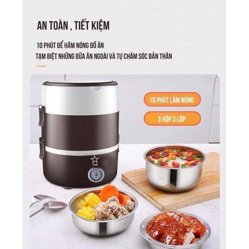 Cặp Lồng Cắm Điện 3 Tầng ruột inox Cao Cấp Ủ Nóng Thức Ăn Liên Tục (Nấu Được Cơm) - ( Giao màu ngẫu nhiên) | BigBuy360 - bigbuy360.vn