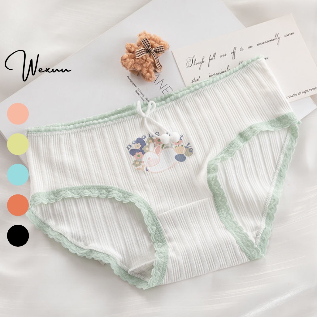 Quần lót nữ Wexuu Design họa tiết thỏ dễ thương tông màu ngọt ngào, vải Cotton co dãn 4 chiều phối nơ xinh xắn - QC119