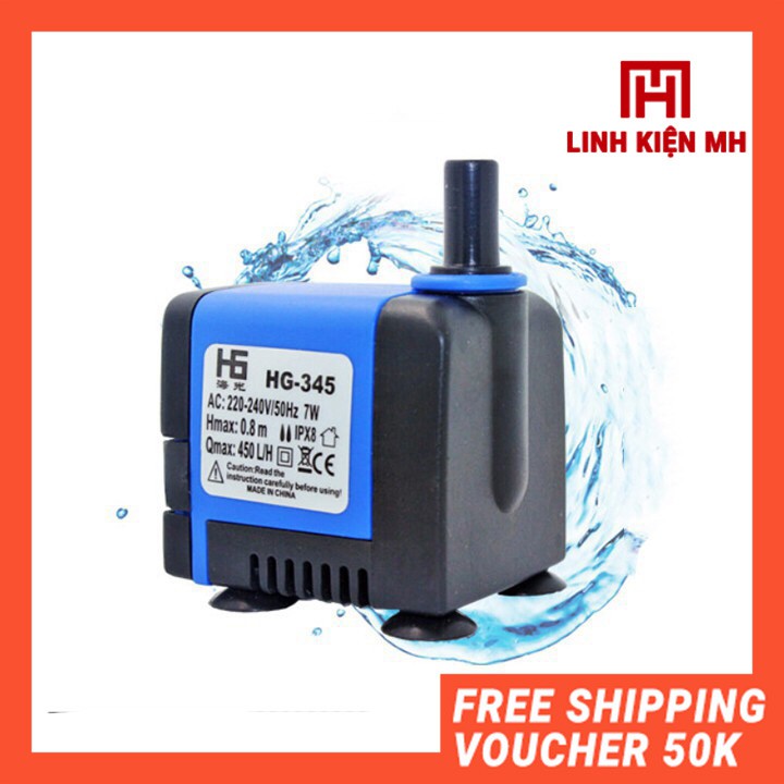 Bơm chìm mini HG-345 220V 7W bơm bể cá, tiểu cảnh, quạt hơi nước - linhkienmh