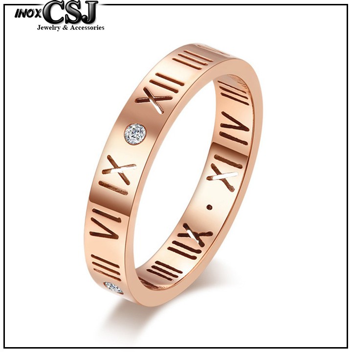 NHẪN TITAN SỐ LA MÃ MÀU HỒNG ĐẸP KHÔNG ĐEN - tặng hộp đựng nhẫn xinh xắn