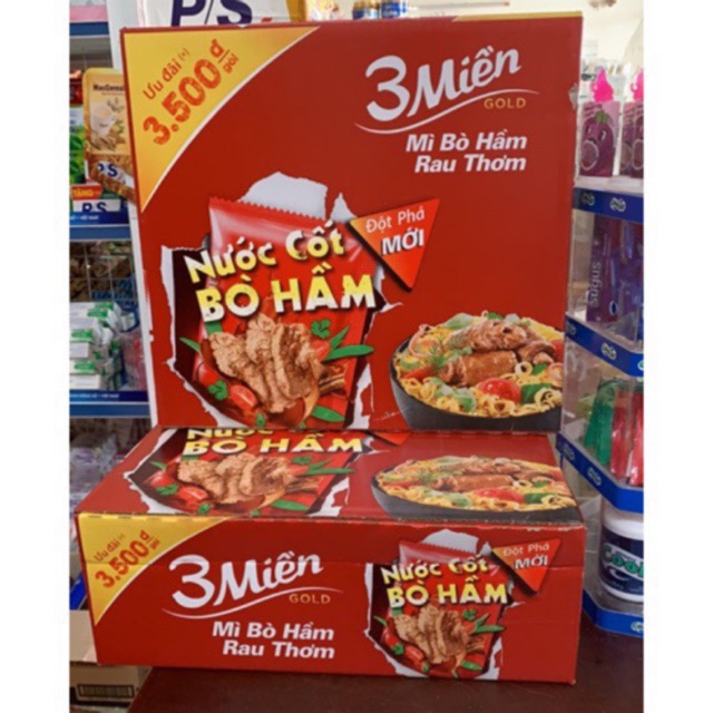 Thùng 30 gói x 75g Mì Tôm 3 Miền (Bò Hầm Rau Thơm)