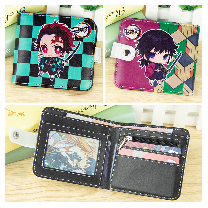 Anime Demon Slayer Kamado Agatsuma Zenitsu Inosuke Short Button Wallet Folding Zipper Purse Coin Bag