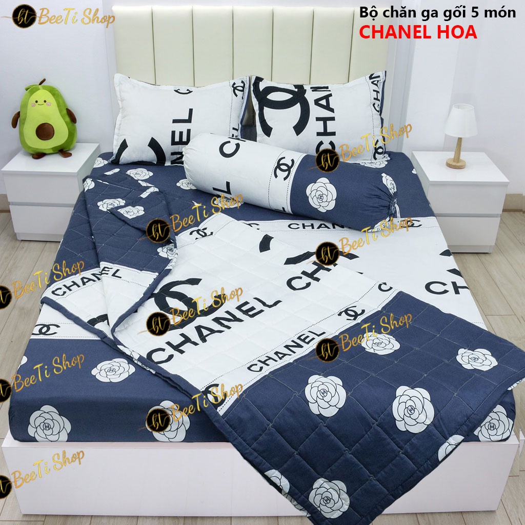 Chanel Hoa - Bộ 5 món Chăn Ga Gối Cotton Poly