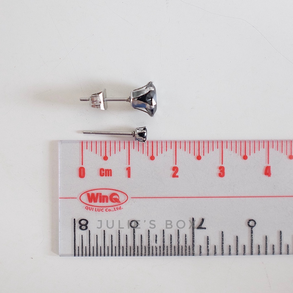 [1 CẶP] Bông Tai Inox Màu Bạc Unisex Đính Đá Tròn Đen Đuôi Gài Không Gỉ Sét Không Ngứa Bông Tai Julies Box 66