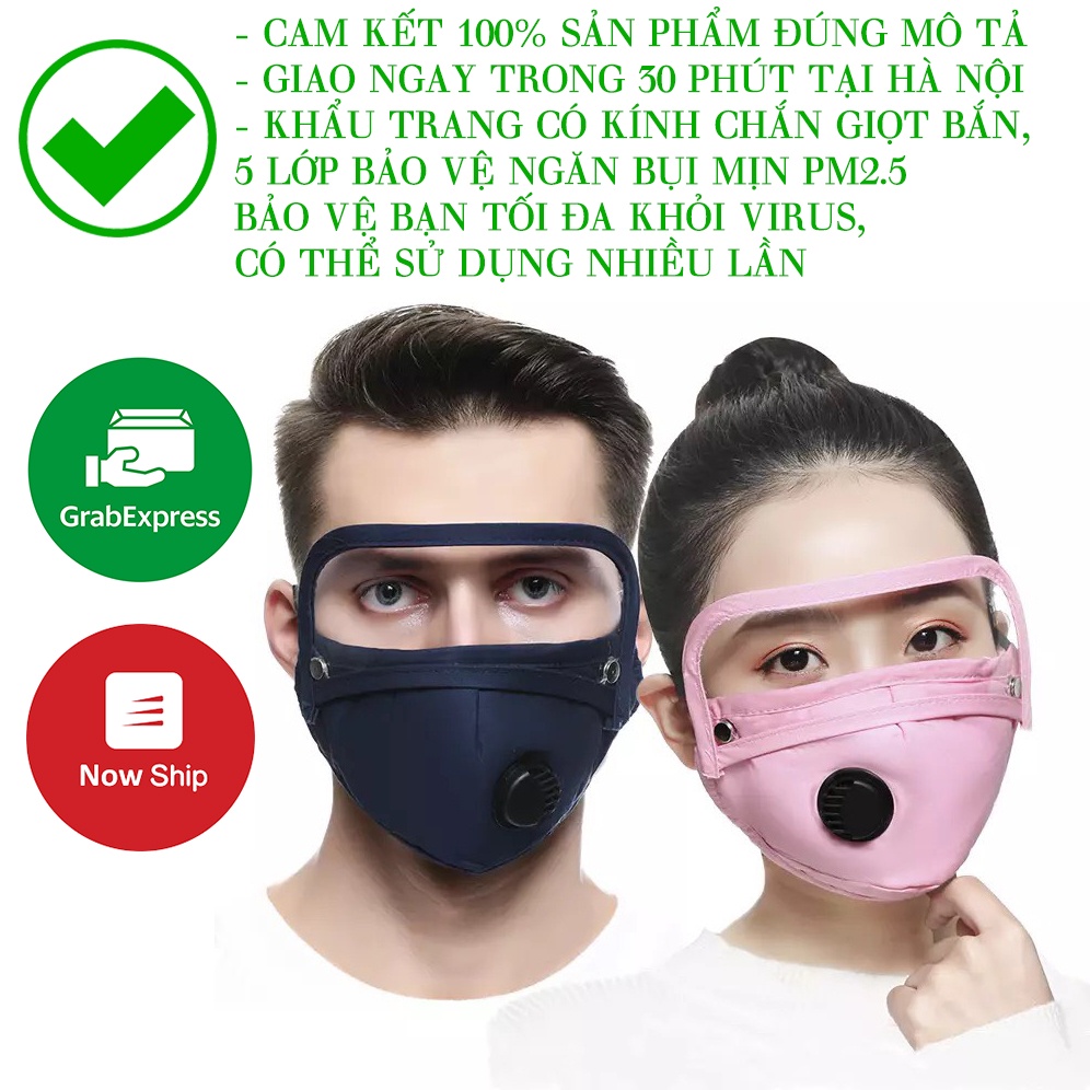 Khẩu trang CHỐNG BỤI MỊN PM2.5 - Màng lọc 5 lớp - Có van thở - Kính bảo vệ mắt có thể tháo rời - Sử dụng nhiều lần
