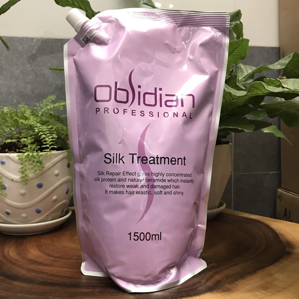 Kem hấp ủ tóc Obsidian Silk Treatment 1500ml Hàn Quốc chính hãng siêu mượt phục hồi tóc khô xơ chẻ ngọn