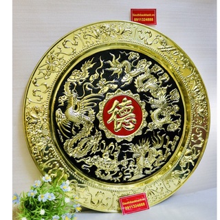 Mâm đồng thau nguyên chất trạm trổ Long Phụng 50cm