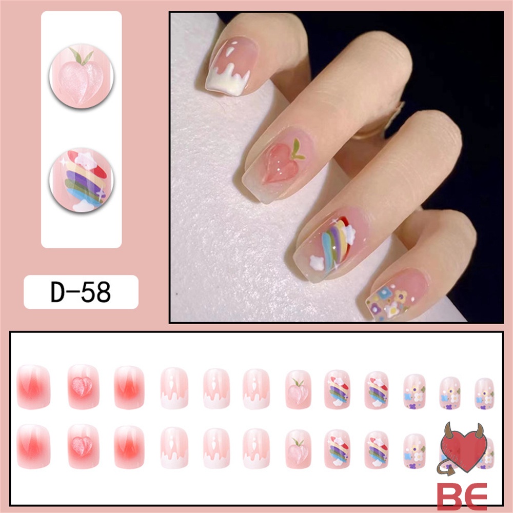 Set 24 móng tay giả YADORNOS trong suốt màu hồng đào lâu trôi cho nữ