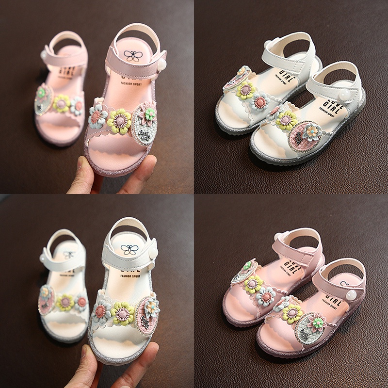 Xăng đan Đế Bằng Đính Hoa Thời Trang Mùa Hè Cho Bé Gái