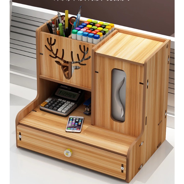 Hộp bút để bàn, để hồ sơ dụng cụ văn phòng HV11, hộp cắm viết, để bàn làm việc đa năng bằng gỗ