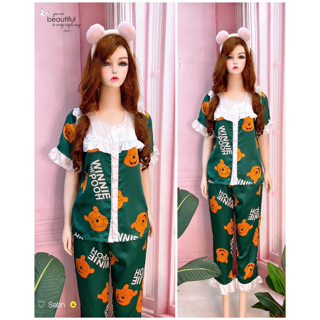 Bộ ngủ lụa nữ pijama tay ngắn quần dài  đồ bộ mặc nhà pizama, pyjama chất satin cao cấp  - TNQD01 LANA QUEEN