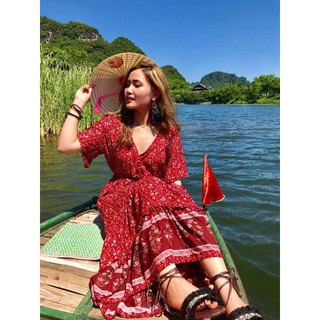 Giày sandal thổ cẩm boho màu nâu đất