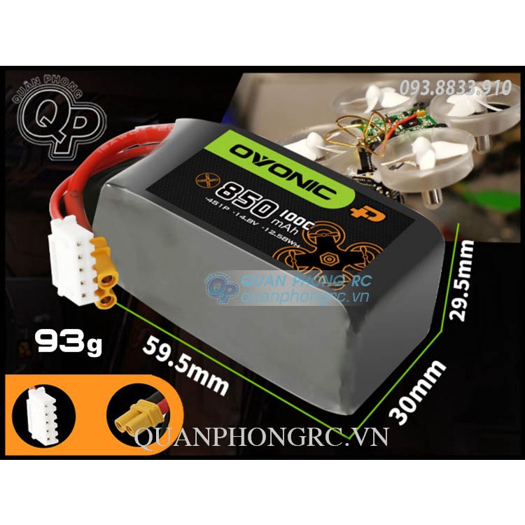 Pin Ovonic 850mAh 4S 100C 14.8V LiPo Battery XT30 Plug