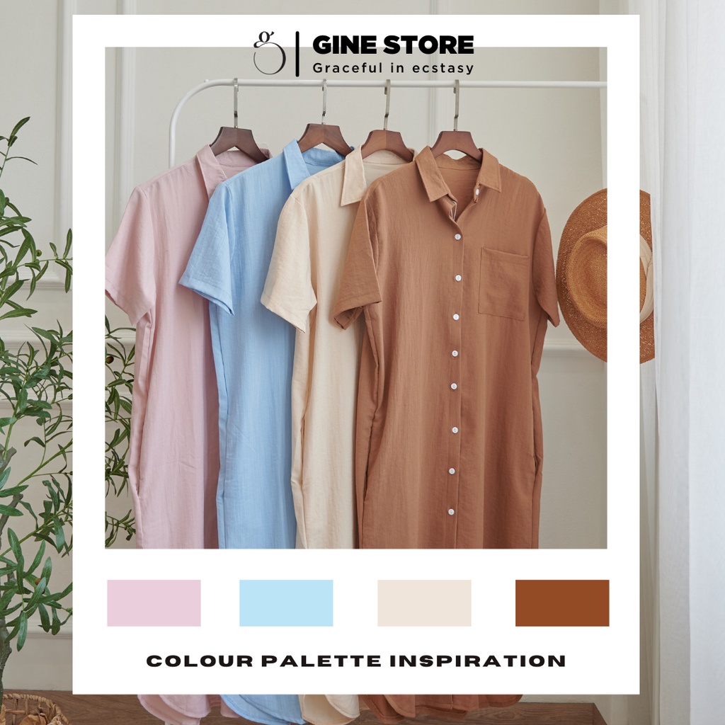 Váy sơ mi ELEGEN suông dáng dài tôn dáng, nhiều màu - Chất linen mềm mịn, thoáng mát GINE STORE