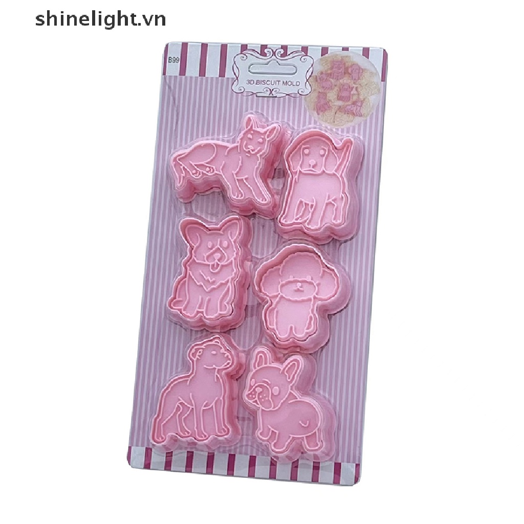 Bộ 6 Khuôn Cắt Bánh Quy Dạng Nhấn Hình Chó Mèo 3D DIY