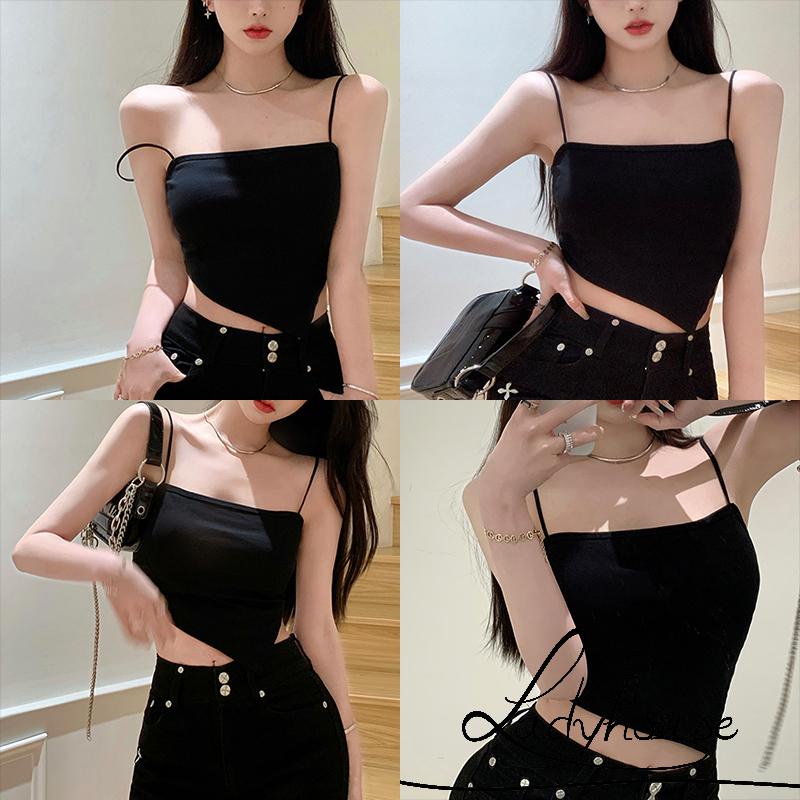 Áo hai dây ngắn màu trơn có đệm ngực màu trắng/đen sành điệu thời trang mùa hè