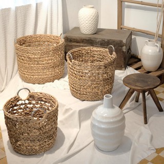 Bộ ba giỏ lục bình tròn quai inox