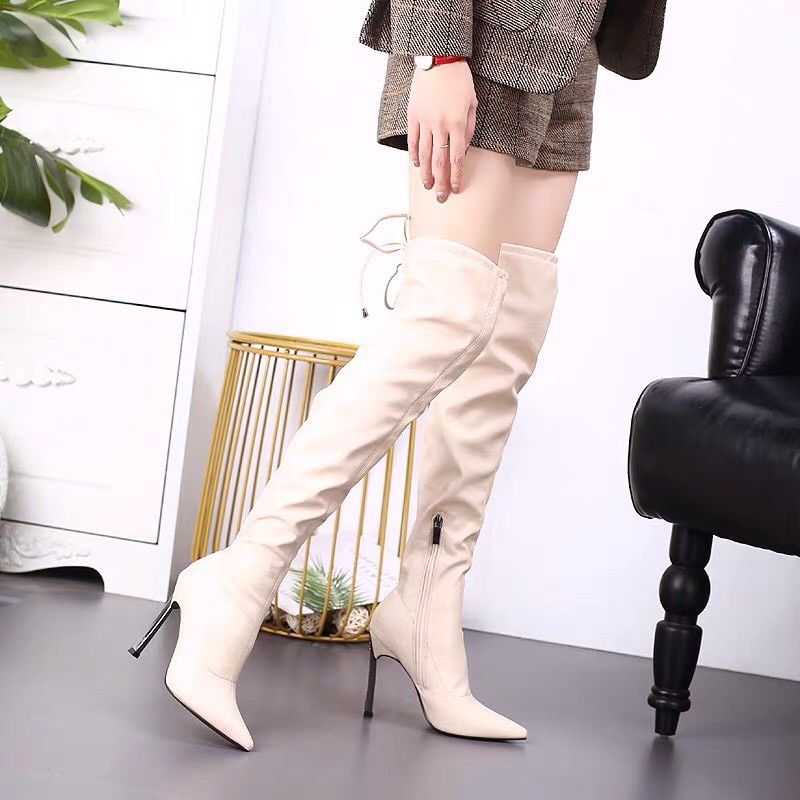 Bốt đùi nữ, boot da lì hàng QCCC gót đính đá 9 phân sang chảnh gót đính đá chắc chắn