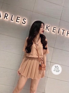 Set vest + chân váy xếp li bigsize