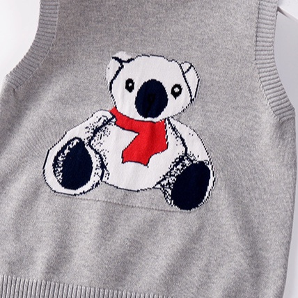 Áo len gile cho bé cổ tròn hình Gấu, Gile len bé gái 3-8 tuổi đanh sợi không bai xù