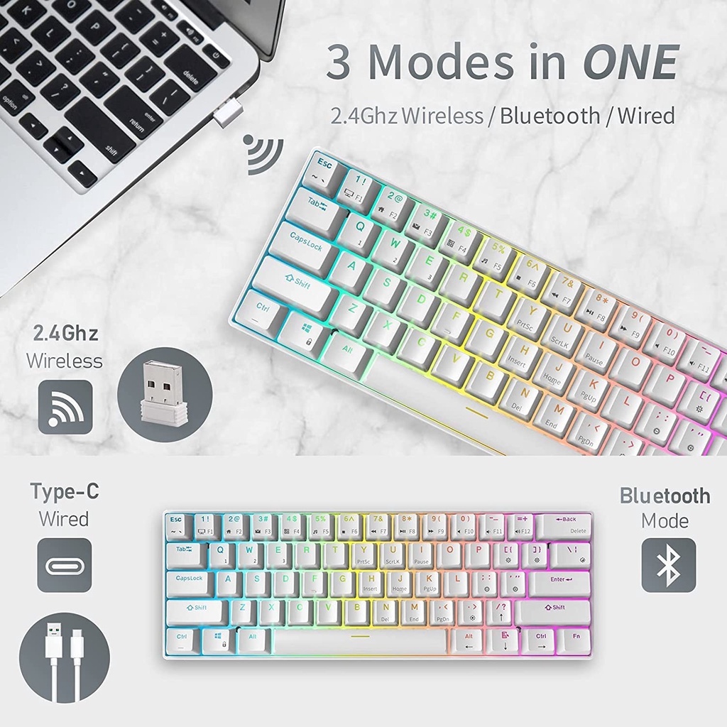 Royal Kludge Bàn phím cơ RK61 Three Mode RGB HotSwap 60% gaming keyboard mechanical  wireless keyboard bluetooth/Wifi / Wired