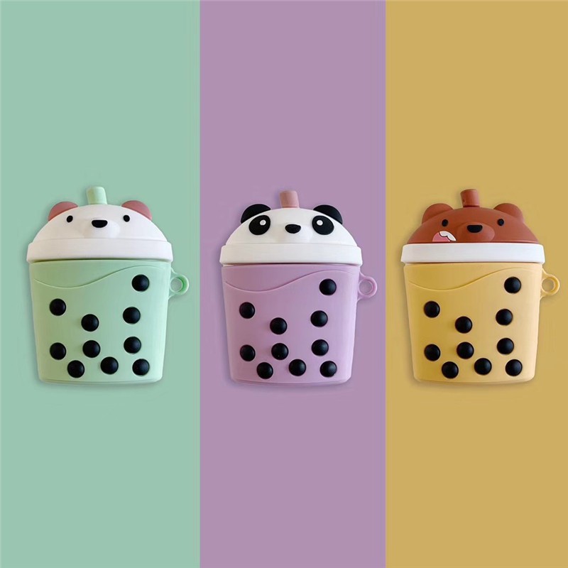 Pearl Milk Tea Silicone AirPods Case We Bare Bears + Bubble Tea Style Cute AirPods Cover boba tea