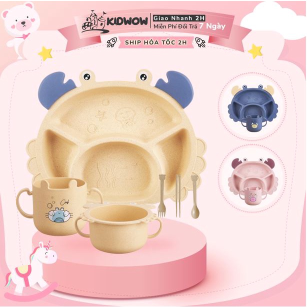 [BỘ FULL SET 6 MÓN] Khay Ăn Dặm Lúa Mạch Cua Đáng Yêu Cho Bé