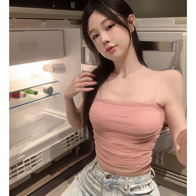 Áo Hai Dây Ôm Dáng Thiết Kế Xếp Ly Gợi Cảm Cho Nữ