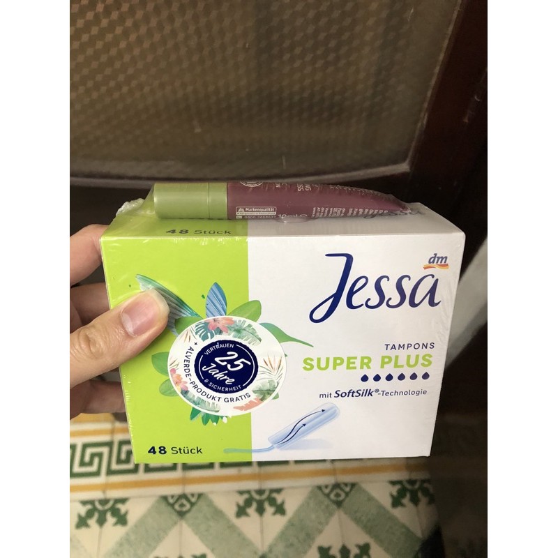 Tampon - Băng vệ sinh dạng nút Tampons Jessa super plus 6 giọt hộp 48 chiếc  tặng son Anverde- Đức