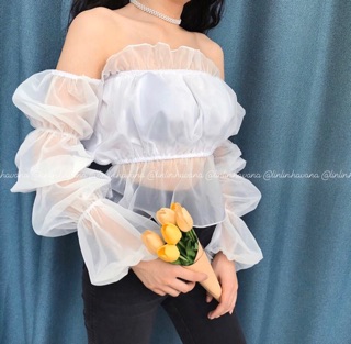🍂Áo Bẹt Vai Voan Tay Lưới