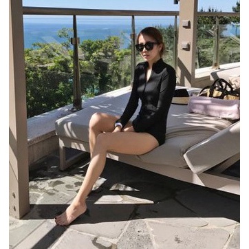 Bộ đồ bơi nữ màu đen liền mảnh thun lạnh đẹp có khóa