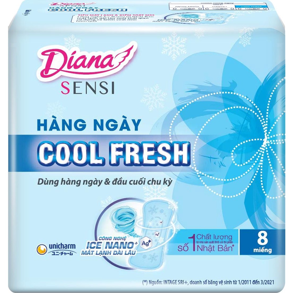 [HÀNG KHUYẾN MÃI] Băng Vệ Sinh Diana Sensi Hằng Ngày Cool Fresh 8 Miếng