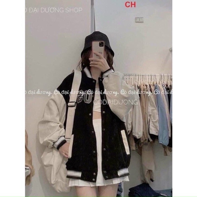 Áo khoác bomber kaki nhung gân thêu unisex ulzzang nam nữ
